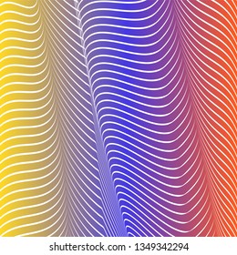 Abstract acid color wavy background, optical art, opart striped. Neon gradient, pastel shades. Vector waves, geometry line stripes