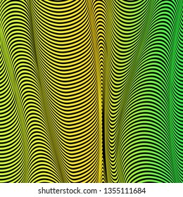 Abstract acid color wavy background, optical art, opart striped. Neon gradient. Vector waves, geometry line stripes