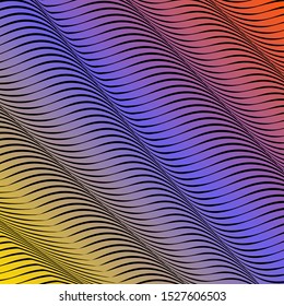 Abstract acid color wavy background, optical art, opart striped. Neon gradient. Vector waves, geometry line stripes