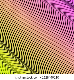 Abstract acid color wavy background, optical art, opart striped. Neon gradient. Vector waves, geometry line stripes