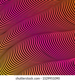 Abstract acid color wavy background, optical art, opart striped. Neon gradient. Vector waves, geometry line stripes
