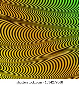 Abstract acid color wavy background, optical art, opart striped. Neon gradient. Vector waves, geometry line stripes