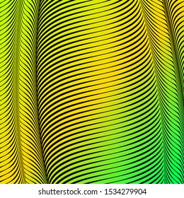 Abstract acid color wavy background, optical art, opart striped. Neon gradient. Vector waves, geometry line stripes