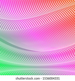 Abstract acid color wavy background, optical art, opart striped. Neon gradient, pastel shades. Vector waves, geometry line stripes