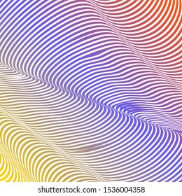 Abstract acid color wavy background, optical art, opart striped. Neon gradient, pastel shades. Vector waves, geometry line stripes