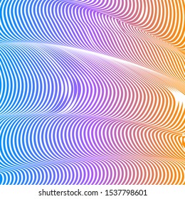 Abstract acid color wavy background, optical art, opart striped. Neon gradient, pastel shades. Vector waves, geometry line stripes
