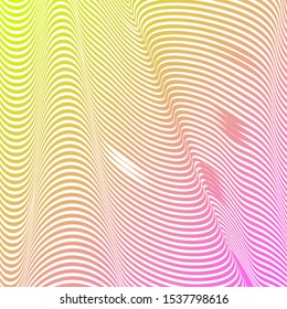 Abstract acid color wavy background, optical art, opart striped. Neon gradient, pastel shades. Vector waves, geometry line stripes