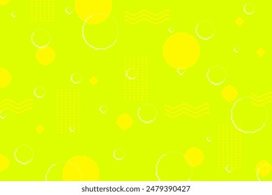 Abstract Acid Green and Yellow Circles Patterns with Liquid Drops, Pixel Art Background