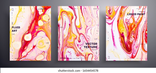 Abstract acrylic banner, fluid art vector texture collection. Artistic background that can be used for design cover, poster, brochure and etc. Yellow, pink and white creative iridescent artwork