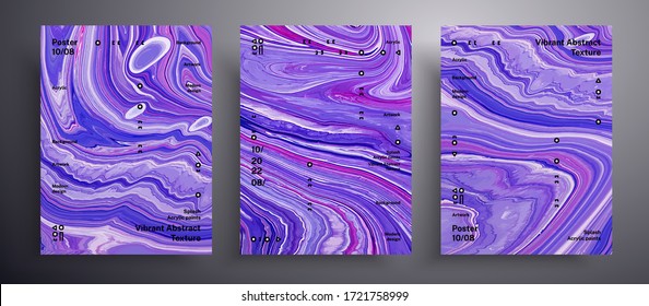 Abstract acrylic banner, fluid art vector texture pack. Beautiful background that applicable for design cover, invitation, flyer and etc. Purple, pink and blue creative iridescent artwork