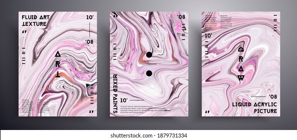 Abstract acrylic banner, fluid art vector texture collection. Trendy background that applicable for design cover, poster, brochure and etc. Pink, gray and white universal trendy painting backdrop.