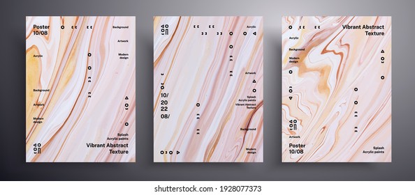 Abstract acrylic banner, fluid art vector texture pack. Beautiful background that applicable for design cover, invitation, flyer and etc. Brown, beige and white unusual creative surface template.
