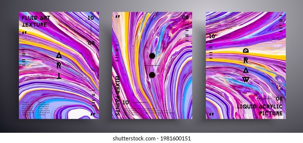 Abstract acrylic banner, fluid art vector texture pack. Artistic background that applicable for design cover, poster, brochure and etc. Pink, blue, yellow and white unusual creative surface template.