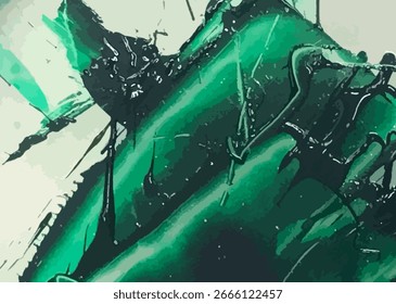 Pintura brillante de acrílico Abstractas o diseño dinámico del trazo del pincel en un fondo blanco. arte de la pintura de los tonos verdes y negros. lienzo, Fondo de pantalla, cubierta, cartel, papel, Plantilla, tierra, fondo, telón de fondo