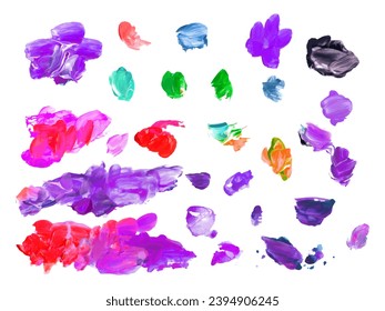 Resumen de trazos de pincel acrílico aislados en blanco, ilustración creativa, fondo de moda. Ilustración del vector