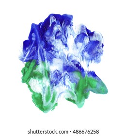 Abstract acrylic design object. Green and blue. Imprint on paper. Monotype. Hand drawn. Design element. Vector illustration.
