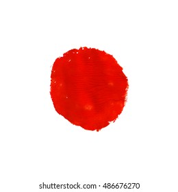 Abstract acrylic design object. Red round spot. Imprint on paper. Monotype. Hand drawn. Design element. Vector illustration.