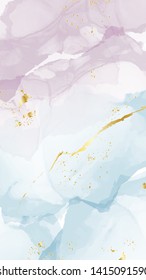 Abstract acrylic luxury marble decor. Watercolor alcohol ink decoration. Social media highlight icon template. Ombre violet blue gradient background with gold foil. 