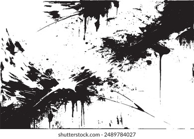 Abstract Acrylic Painting on Smudged Canvas Black and White Grunge Background   