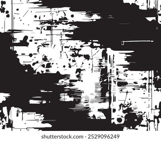 Abstraktes Acrylgemälde auf verschmiertem Canvas schwarz-weißer Grunge-Hintergrund