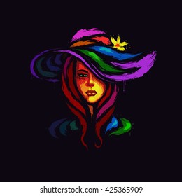 Abstract acrylic portrait of a woman.Vector illustration.
