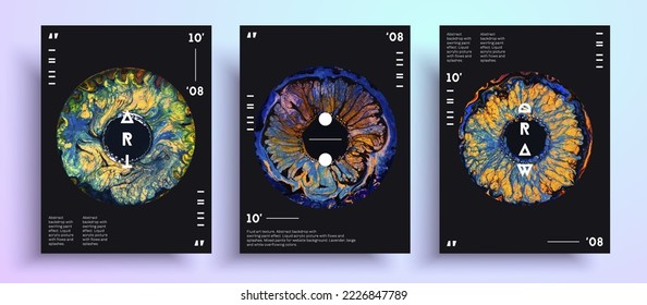 Abstract acrylic poster with eyes, fluid art vector texture collection. Modern background that applicable for design cover, invitation, presentation and etc. Colorful creative artwork.