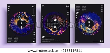 Abstract acrylic poster with eyes, fluid art vector texture collection. Trendy background that applicable for design cover, invitation, presentation and etc. Black, pink and orange creative artwork.