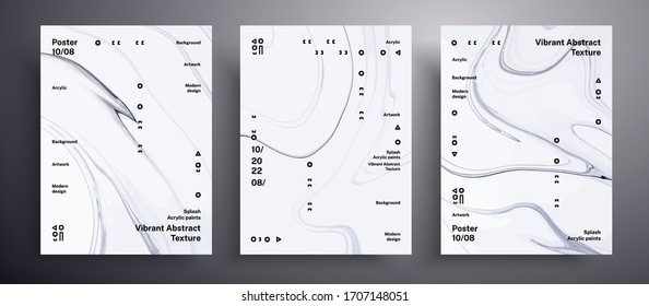 Abstract acrylic poster, fluid art vector texture collection. Beautiful background that applicable for design cover, invitation, flyer and etc. Black and white universal trendy painting backdrop