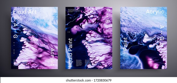 Abstract acrylic poster, fluid art vector texture collection. Artistic background that applicable for design cover, poster, brochure and etc. Purple, blue and white creative iridescent artwork