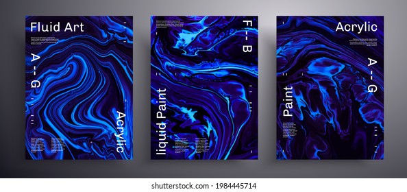 Abstract acrylic poster, fluid art vector texture pack. Trendy background that applicable for design cover, invitation, presentation and etc. Purple, aquamarine and black creative iridescent artwork.