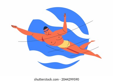 Abstract Action of Young Athlete Swimmers Modern Pentathlon Swimming In Water Sport Pool, Vector illustration