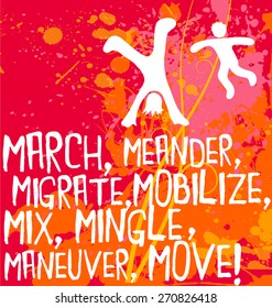 abstract active figures with motivational action words fitness poster series 