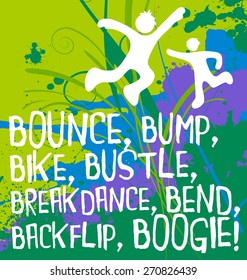 abstract active figures with motivational action words fitness poster series 