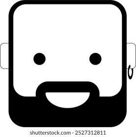 Abstract adult man box face with beard avatar icon. Male Facial Hair Avatar Icon.  Vector Male Avatar and Character Illustration. Black and white portrait of a bearded man. Bald head. 