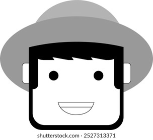 Abstract adult man box face with beard avatar icon. Male Facial Hair Avatar Icon.  Vector Male Avatar and Character Illustration. A man use hat. Mugiwara luffy