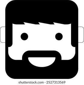 Abstract adult man box face with beard avatar icon. Male Facial Hair Avatar Icon.  Vector Male Avatar and Character Illustration. Black and white portrait of a bearded man. A man with emo hair