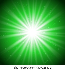 Abstract advertisement banner with magic bright sparkle in center and glitters around for disco party flyer template. Star burst with long rays or explosion. Ready for your design. Vector EPS10.