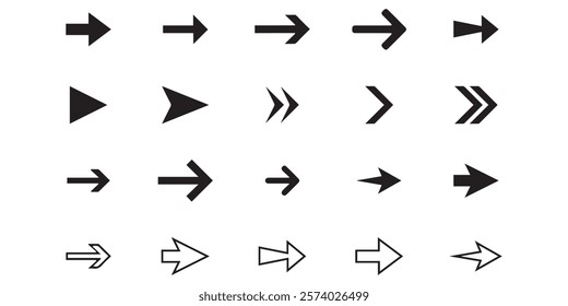 abstract advertising arrow black button collection. decorative design drawing graphics group icon sign symbol. neon black arrows vector illustration internet isolated on white background. 