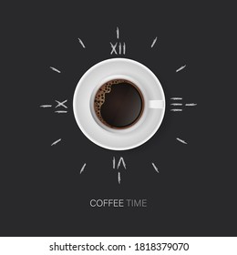 Abstract advertising concept. Retro line art banner with coffee time for brochure design. Vector illustration.