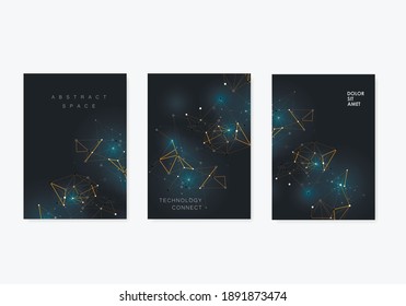 Anuncio abstracto sobre fondo oscuro. Plantilla de diseño de vectores. Diseño de afiches. Diseño vectorial de estilo plano. Publicidad de moda. Portada del folleto de promoción de pancartas con puntos de conexión y líneas