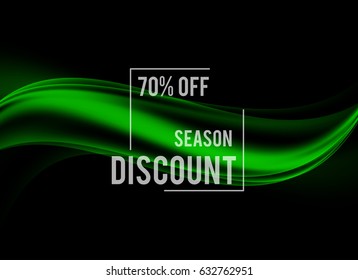 Abstract advertising sale design background with discount rate and green waves in smooth dynamic elegant style. Vector illustration
