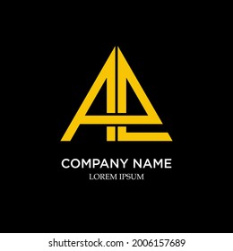 abstract AE Logo combination. Pyramid style gold lettering design vector, on black background