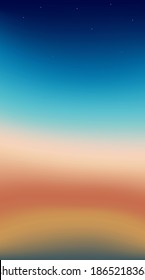 Abstract aerial panoramic view of sun rise gradient mesh over ocean with bright stars. Nothing but sunset ombre blue sky and water. Beautiful summer serene scene. Vector illustration