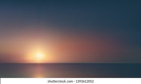 Abstract aerial panoramic view of sunrise over ocean. Nothing but blue bright sky and deep dark water. Beautiful serene scene. Romantic Vector illustration. EPS 10