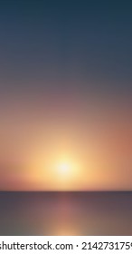 Abstract aerial vertical view of sun rise gradient mesh over ocean with bright stars. Nothing but sunset ombre blue sky and water. Beautiful summer serene scene. Vector illustration