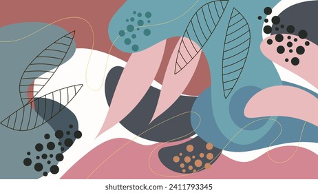 ABSTRAKTE ÄSTTHETISCHER HINTERGRUND HAND ZEICHNETE ORGANISCHE FORM MIT LEAF-PLANANANORNAMENTORNUNGSPFLEGEL FLACHENFLACHENFARBE VEKTORTEMPLATE FÜR WALLPAPER, DECKUNG, POSTER 