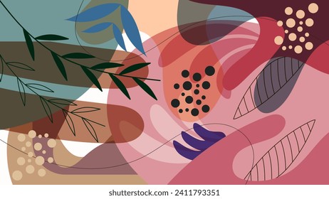 MARCA DE FONDO ESTÉTICA ABSTRACTA FORMA ORGÁNICA DIBUJADA CON PLANTILLA DE VECTOR DE DISEÑO DE COLOR PLANO ORNAMENTE DE PLANTA DE HOJA PARA PAPEL DE PARED, CUBIERTA, AFICHE 