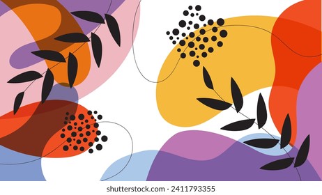 ABSTRACT AESTHETIC BACKGROUND HAND DRAWN ORGANIC SHAPE WITH LEAF PLANT ORNAMENT PASTEL FLAT COLOR DESIGN VECTOR TEMPLATE FOR WALLPAPER, COVER, POSTER 