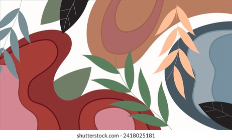 ABSTRACT AESTHETIC BACKGROUND HAND DRAWN ORGANIC SHAPE WITH LEAF PLANT ORNAMENT PASTEL FLAT COLOR DESIGN VECTOR TEMPLATE FOR WALLPAPER, COVER, POSTER 
