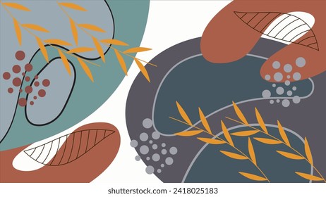 MARCA DE FONDO ESTÉTICA ABSTRACTA FORMA ORGÁNICA DIBUJADA CON PLANTILLA DE VECTOR DE DISEÑO DE COLOR PLANO ORNAMENTE DE PLANTA DE HOJA PARA PAPEL DE PARED, CUBIERTA, AFICHE 